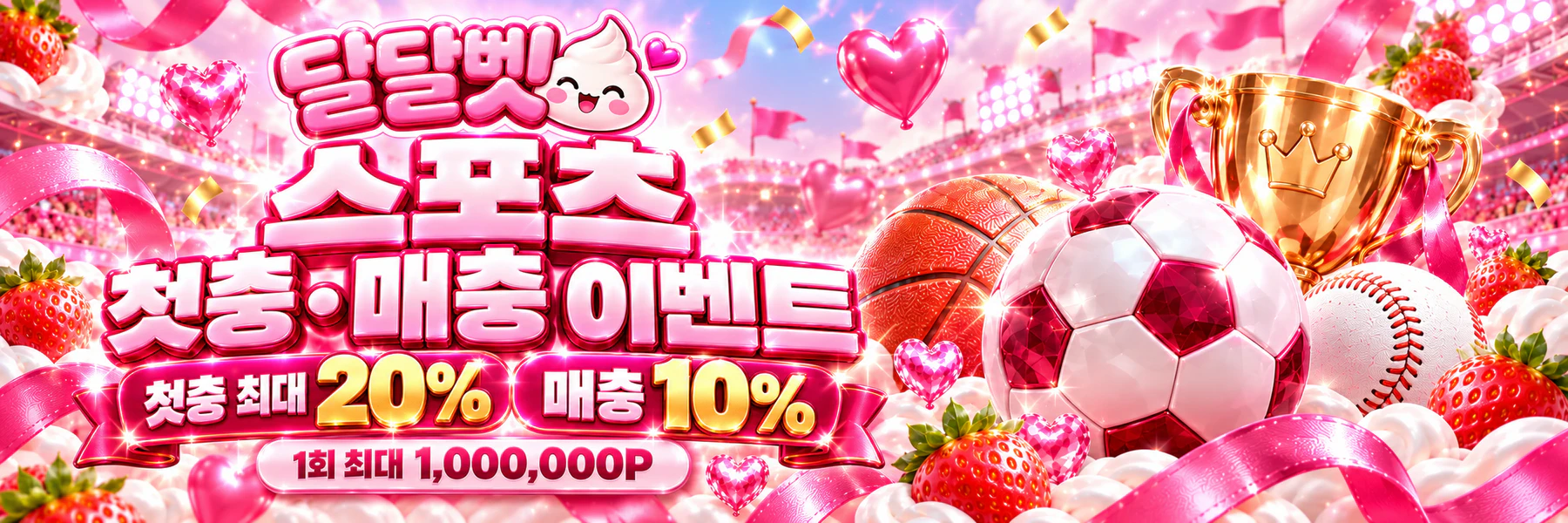 달달벳 스포츠 첫충·매충 이벤트. 첫충 최대 20% · 매충 10%. 1회 최대 1,000,000P